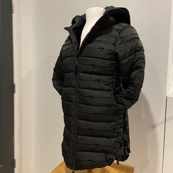 Desigual Womens Long Black Hooded Puffer Jacket Size 36 With Side Lace Details - Picture 6 of 16